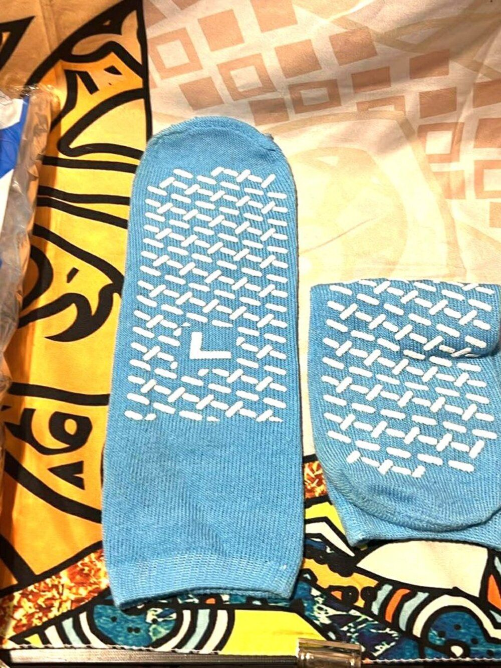 Medline Double Tread Slipper Socks - Hospital Socks - Size L - Blue - 15 Pairs.